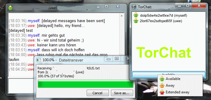 Selbst erstellter Screenshot vom Programm TorChat