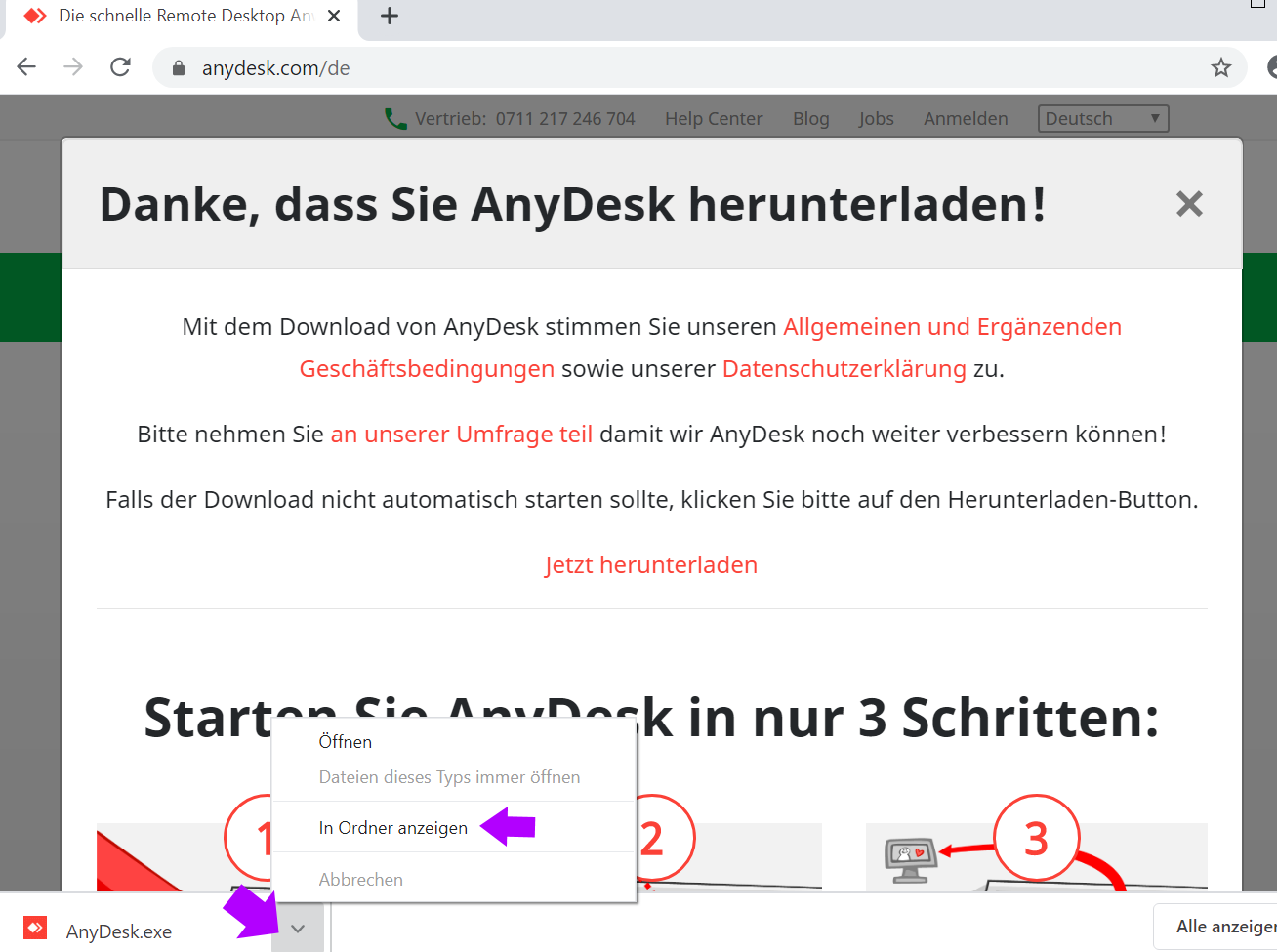 Selbst erstelltes Sceenshot zur Anzeige des AnyDesk-Setup