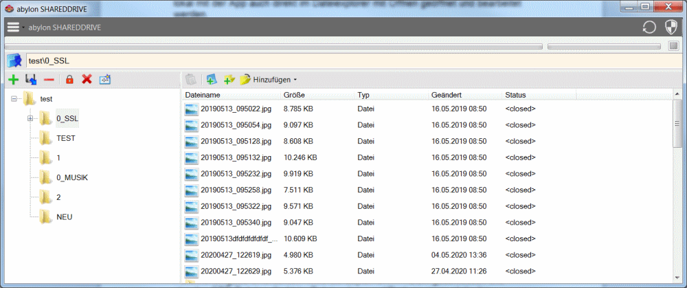 Von Uwe erstellter Screenshot der Benutzeroberfläche der Software abylon SHAREDDRIVE