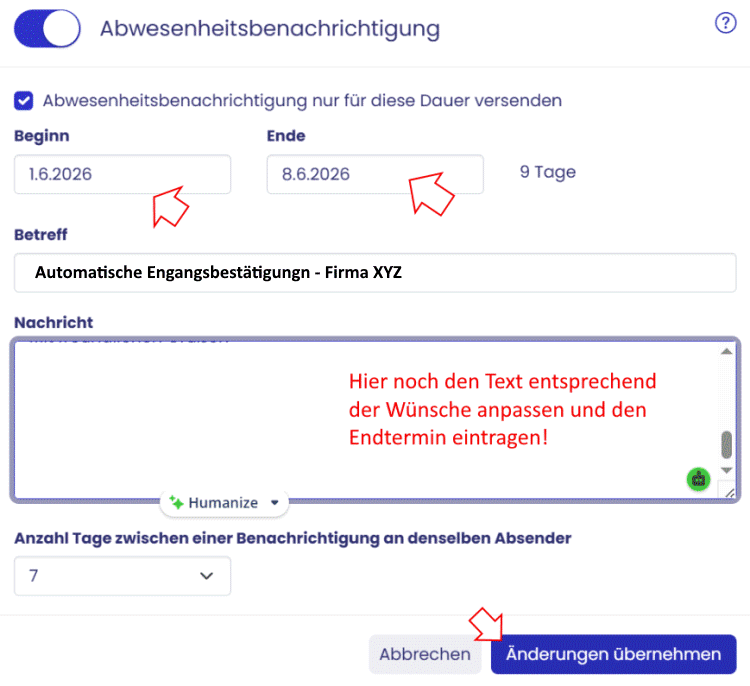 STRATO Abwesenheitsnotiz konfigurieren
