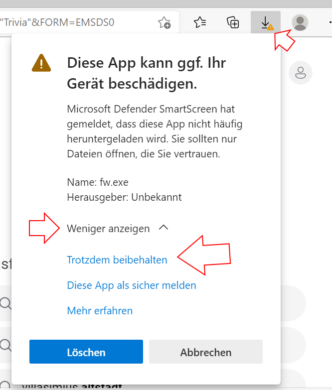 Chrome: Datei vertrauen